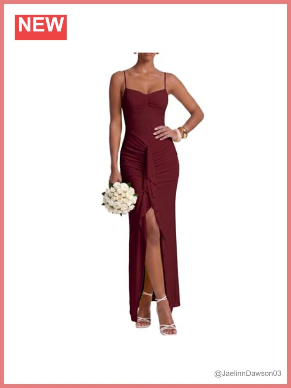 Formal Spaghetti Strap Maxi Dress Ruch Bodycon Front Slit Ruffle